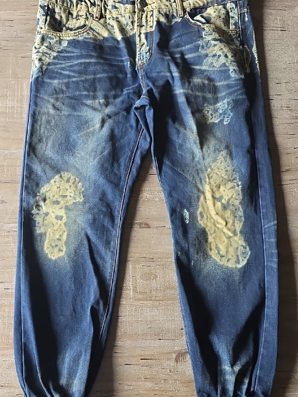 Bleach-Effect Men's Denim Joggers Blue/Cream